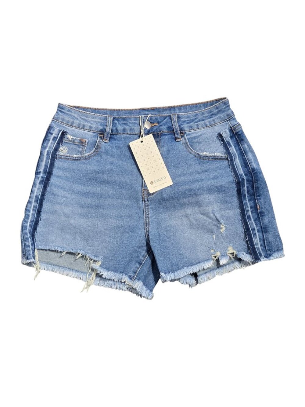 NWT | Evaless High-Rise Distressed Frayed Hem Blue Jean Shorts | Size 8
